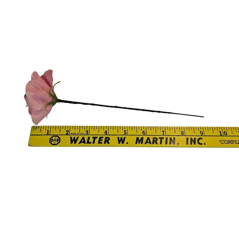 Pink Satin Open Rose Stems Artificial Flowers Wedding Craft 2.5